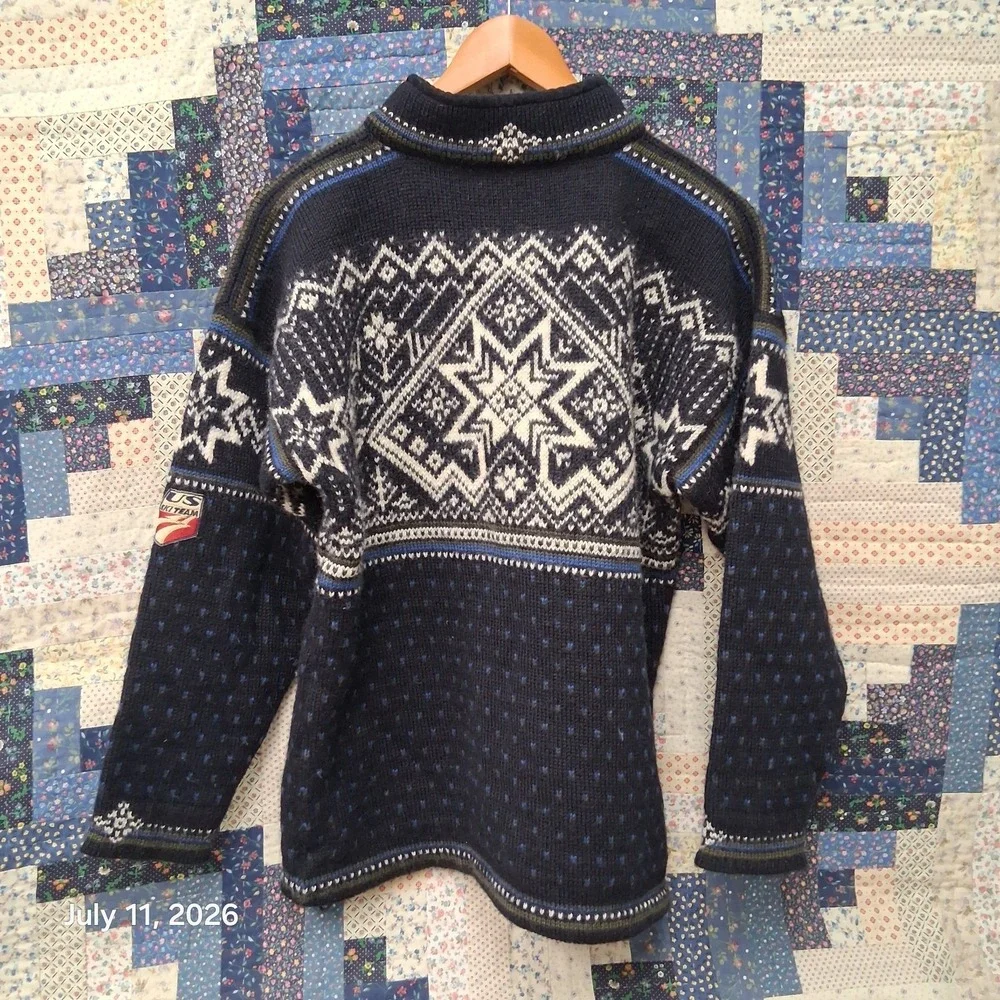 Dale of Norway US Ski Team Navy Blue Fair Isle Snowflake Sweater Size Medium